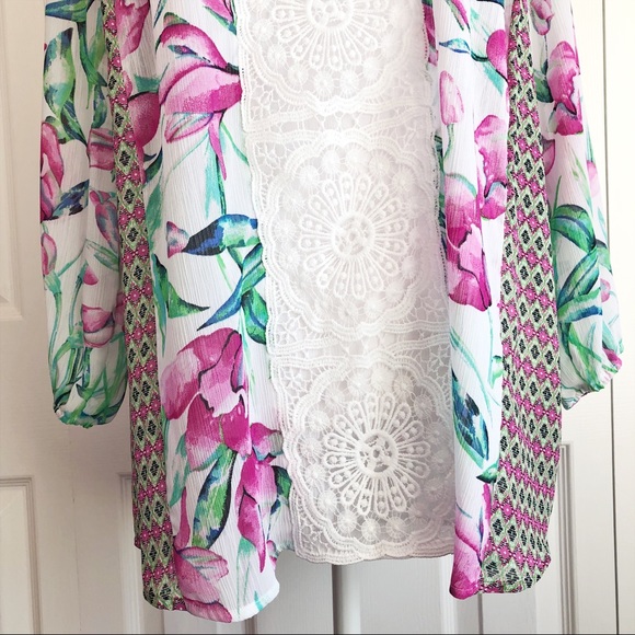 Zac & Rachel Boho Floral Crochet Lace Peasant Blouse Large - Picture 6 of 14